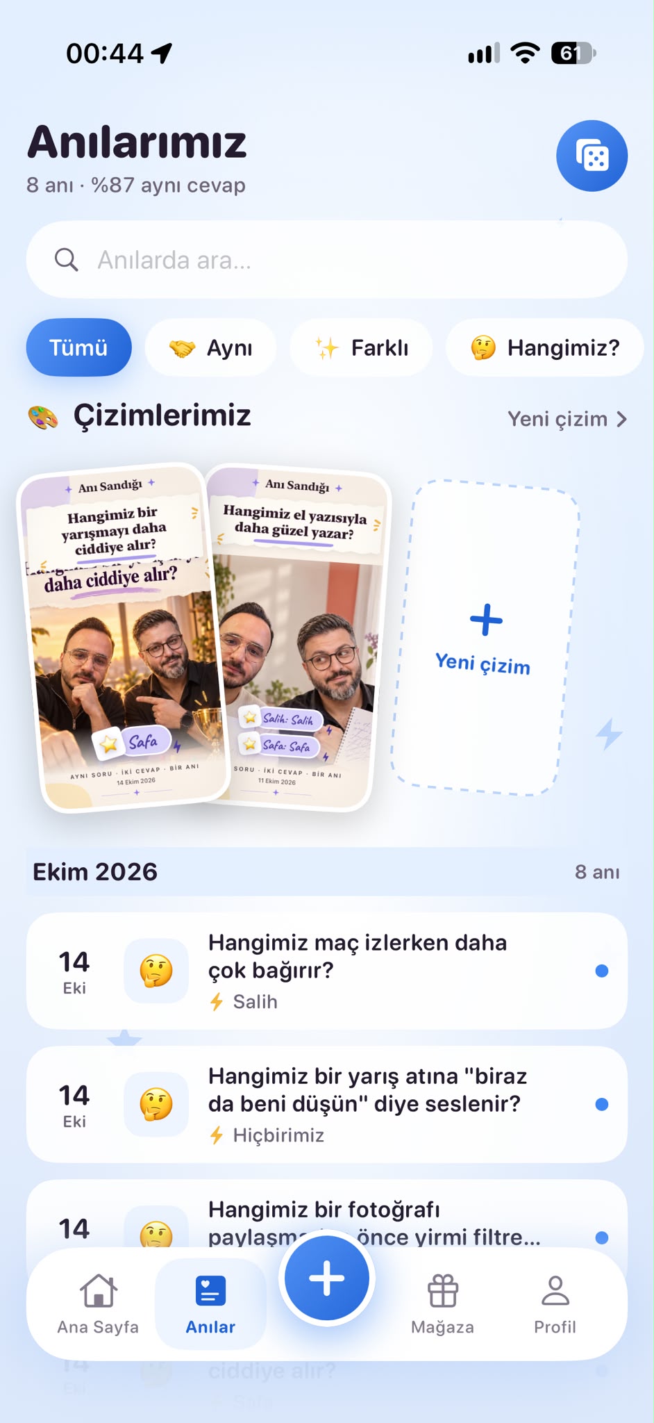 Gerçek iOS Anılarımız ekranı ve yapay zekâ çizimleri