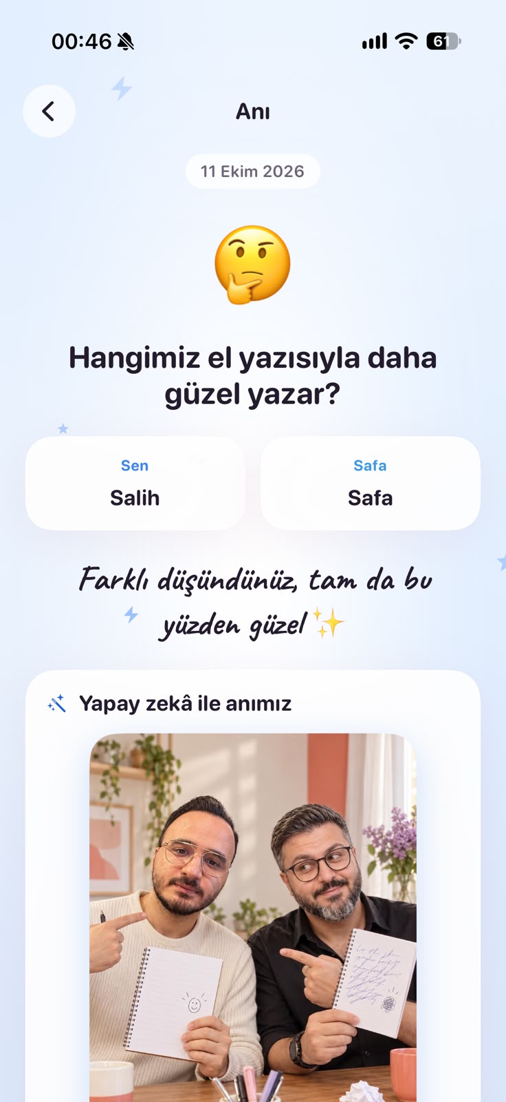 Gerçek iOS ekranı: yapay zekâyla oluşturulmuş anı görseli