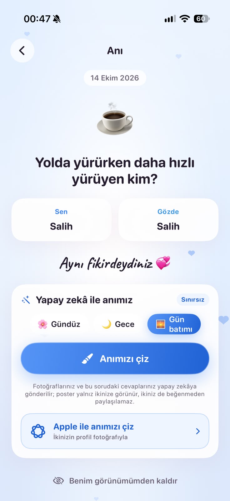 Gerçek iOS ekranı: anıyı yapay zekâyla çizme seçenekleri
