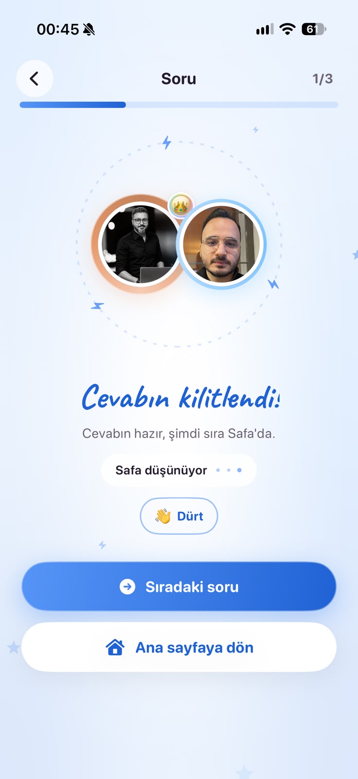 Gerçek iOS ekranı: cevap kilitlendi ve dürt butonu