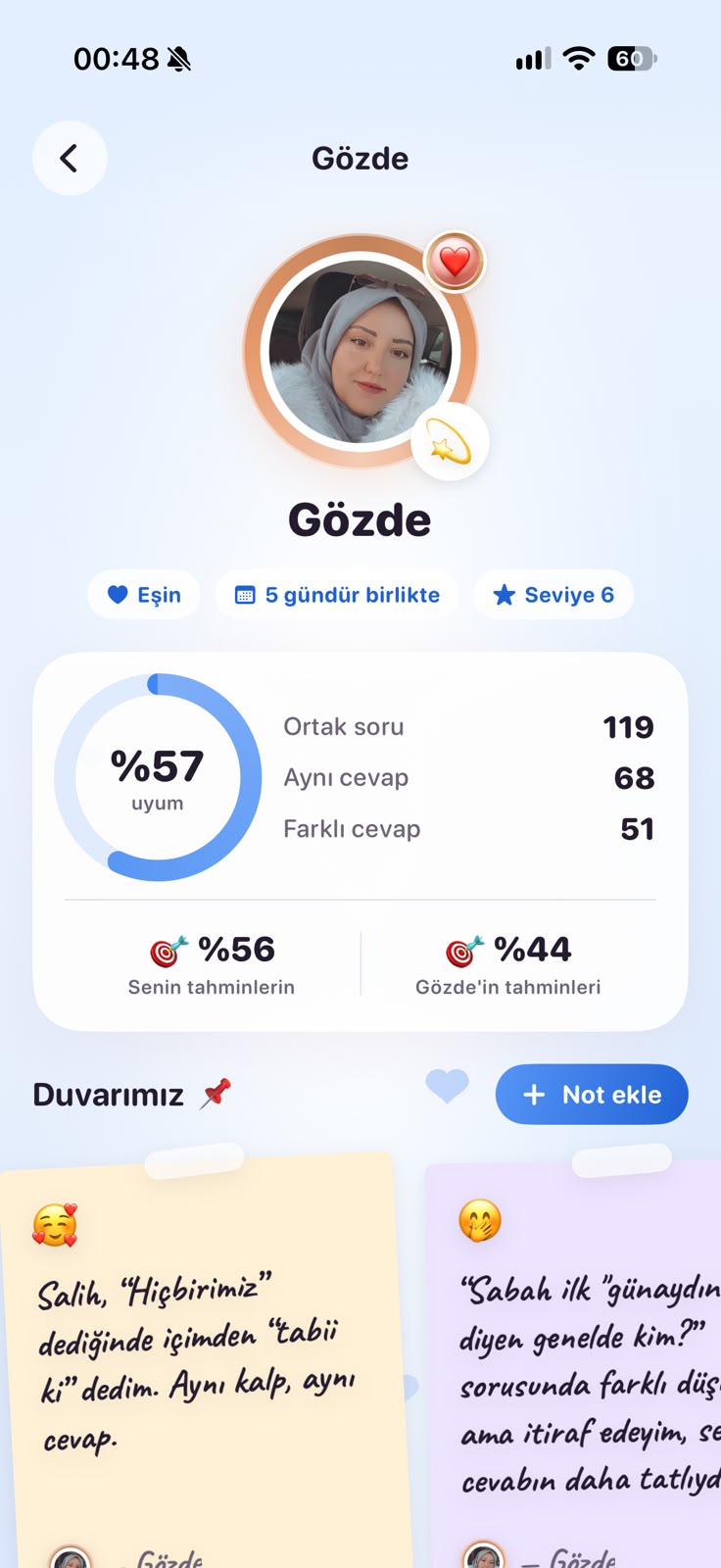 Gerçek iOS Gözde profili: ortak istatistikler ve Duvarımız notları