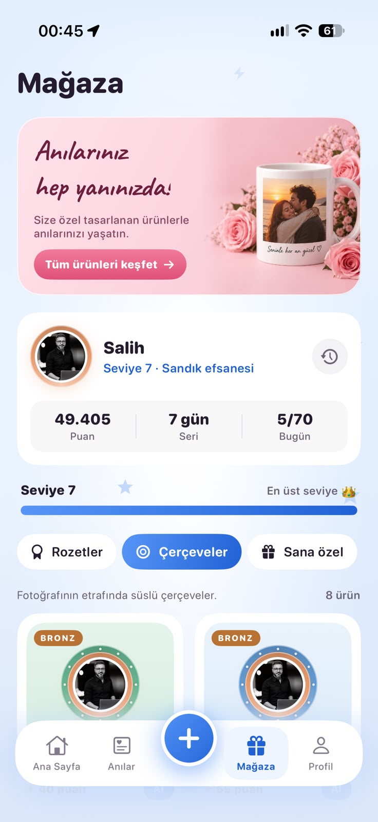 Gerçek iOS mağaza ekranı: puan, seviye ve ödüller